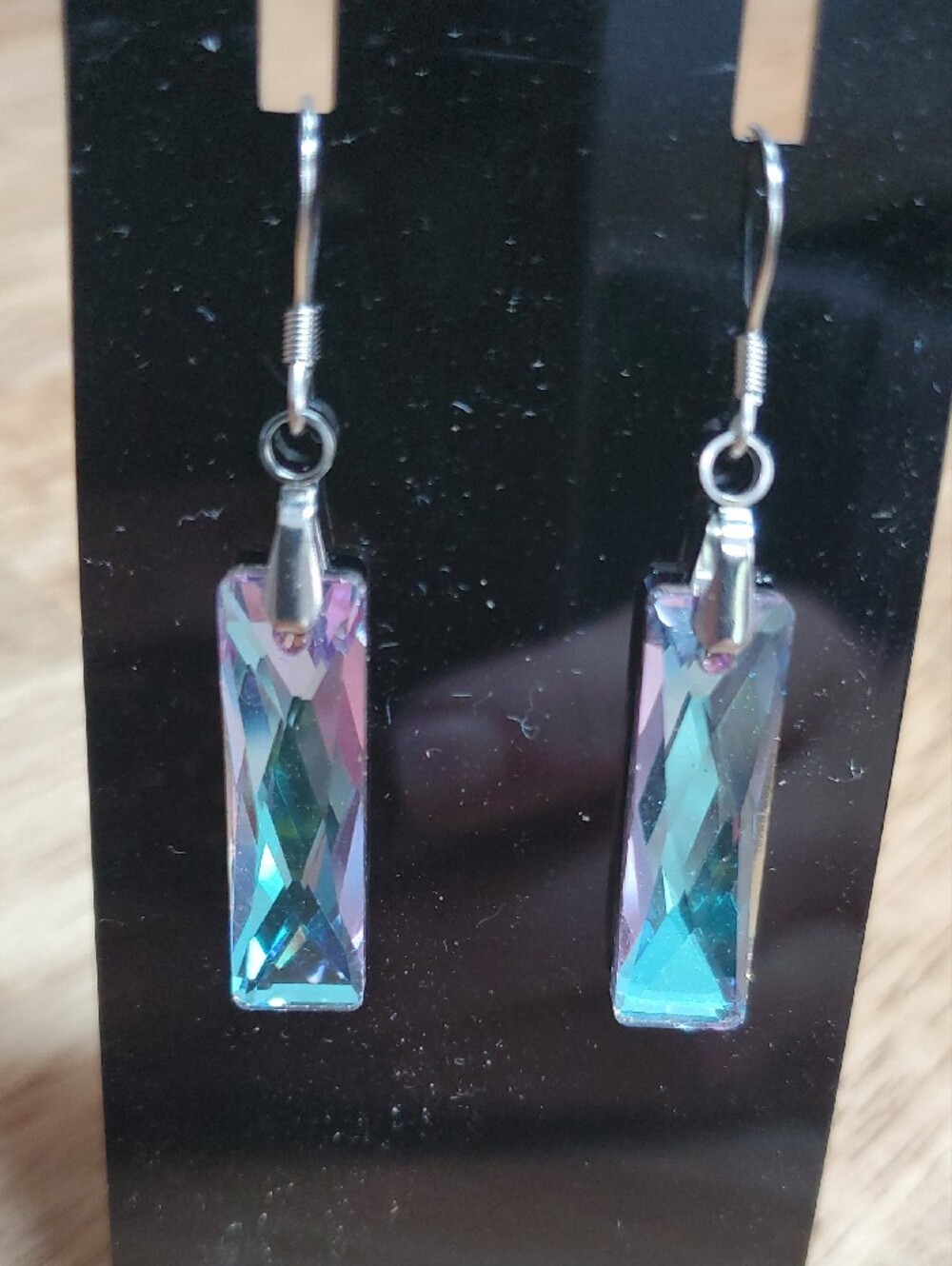 Crystal Dangle Earrings - Iridescent Blue - Picture 4 of 4
